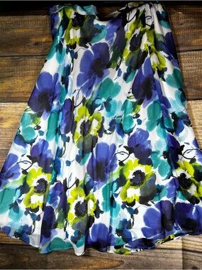 Laura Ashley White A-Line Skirt with Blue, Teal & Lime Floral Print